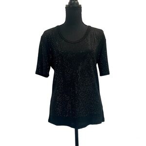 Black short sleeve crystal rhinestone diamanté stretchy T-Shirt Sz XL NWT
